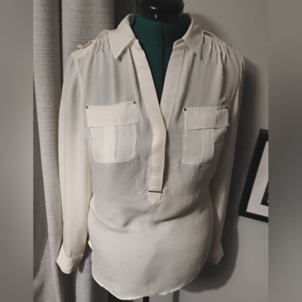 White House Black Market Long Sleeved Silk Bouse, Sz 8 NWT - Picture 2 of 11